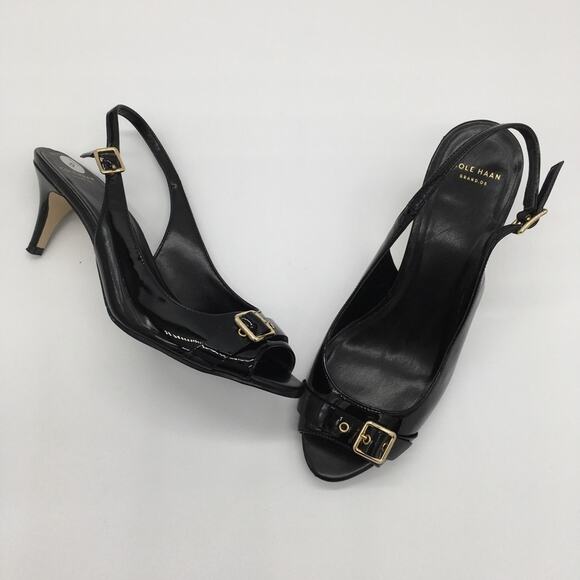 Cole Haan Grand OS Peep Toe Slingback Heel - Black - 8 - Picture 1 of 12
